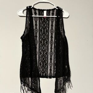No Boundaries Black Lace Fringe Open Vest